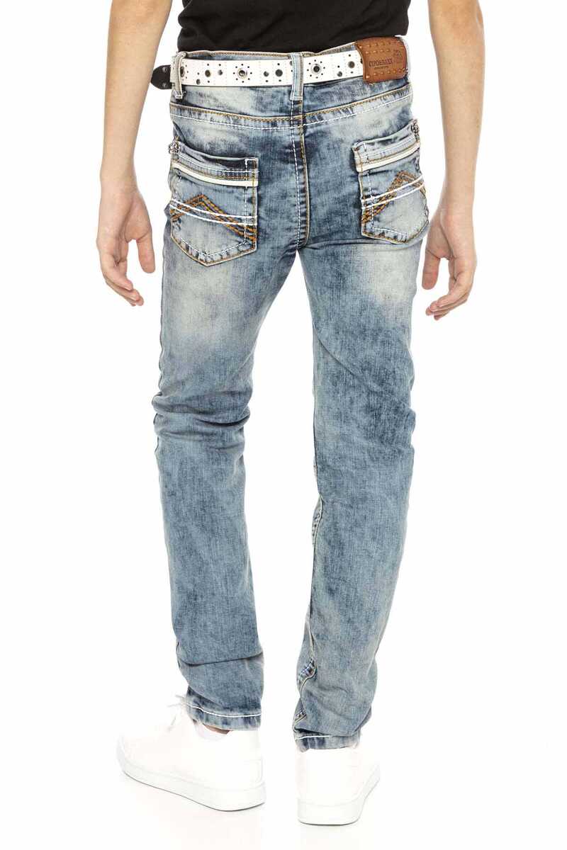 CDK101 Jungen Jeans – Regular Fit in Blau mit Used-Waschung & Kontrastnähten | Strapazierfähige Denimhose für Schule & Freizeit