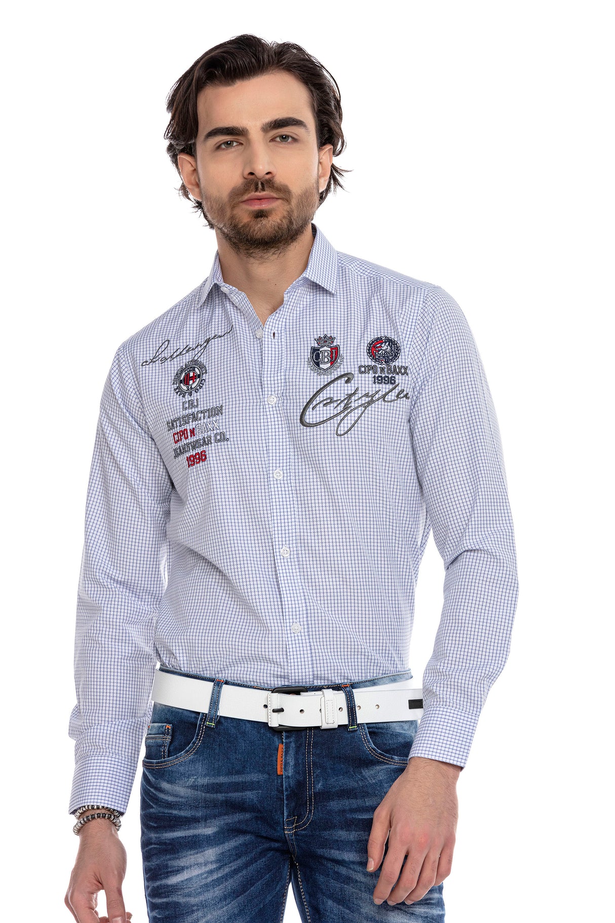 CH185 koszula męska z aplikacjami