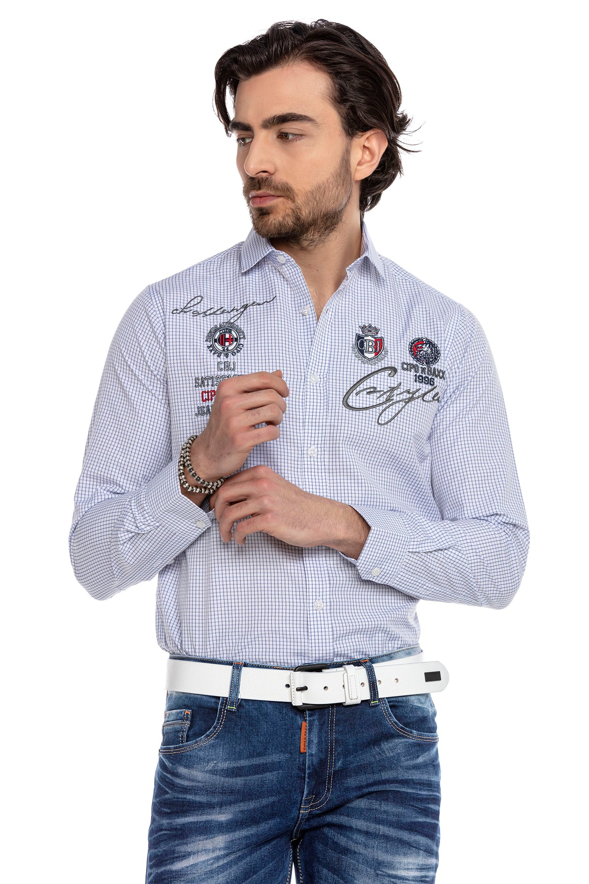 CH185 koszula męska z aplikacjami