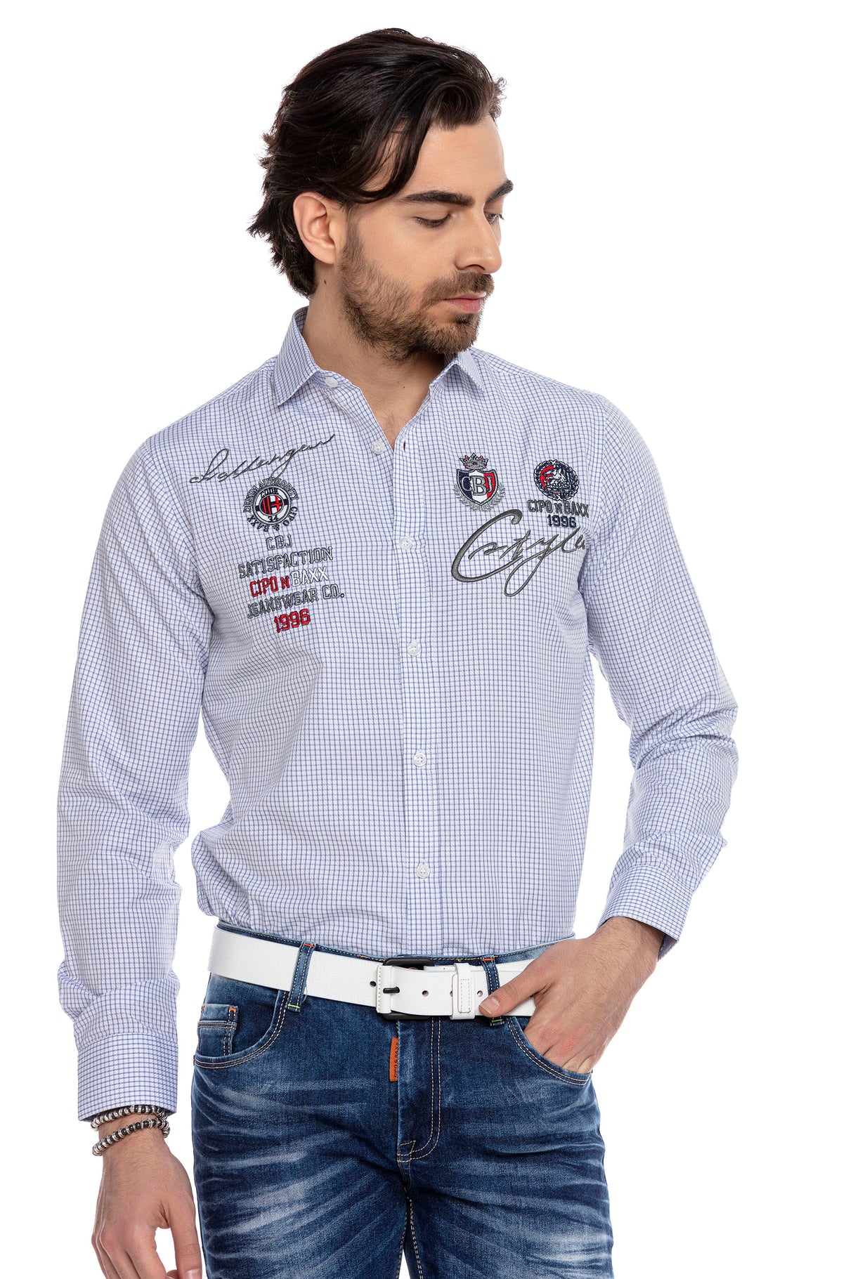 CH185 koszula męska z aplikacjami