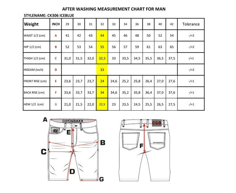 CD374 jeansy w prostym stylu size chart