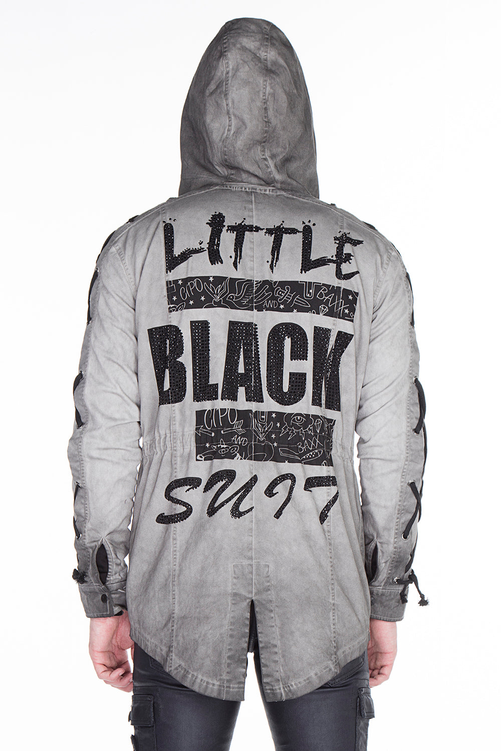 CJ183 Herren Winterjacke – Urbaner Denim-Look mit Schnürdetails & Kapuze