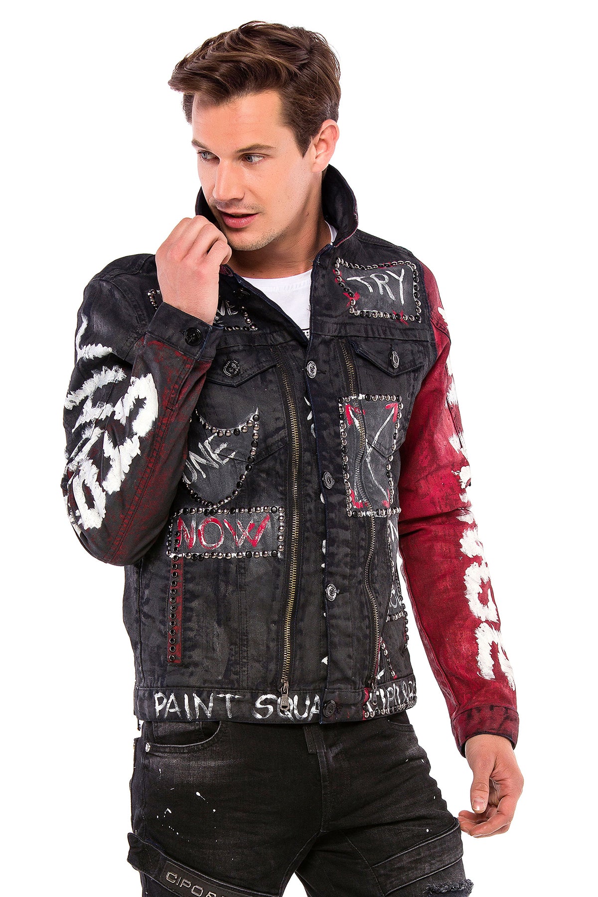 CJ248 kurtka męska jeansowa z farbą