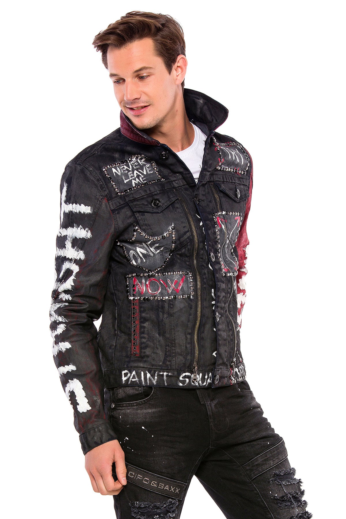 CJ248 kurtka męska jeansowa z farbą