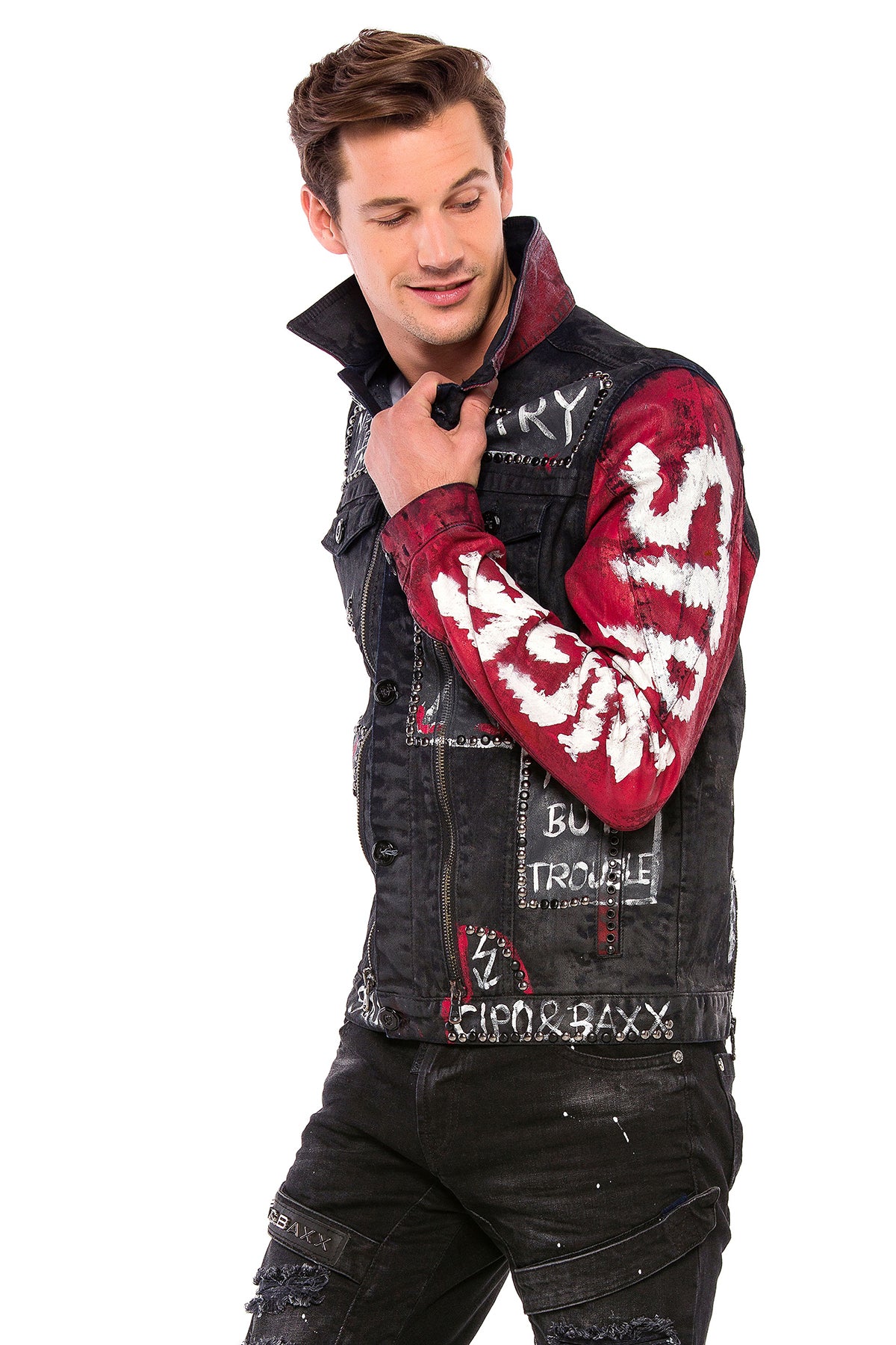 CJ248 kurtka męska jeansowa z farbą