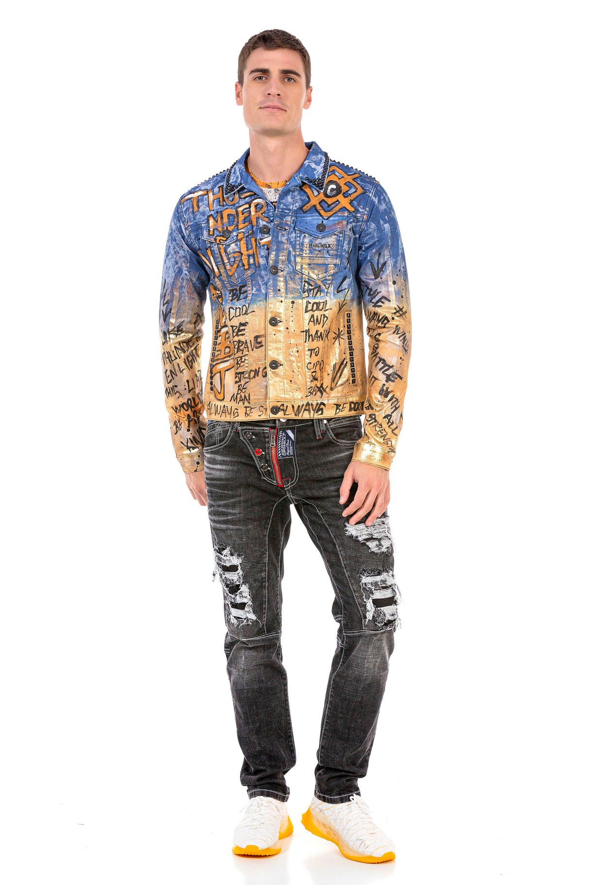 CJ265 kurtka męska niebiesko-złota