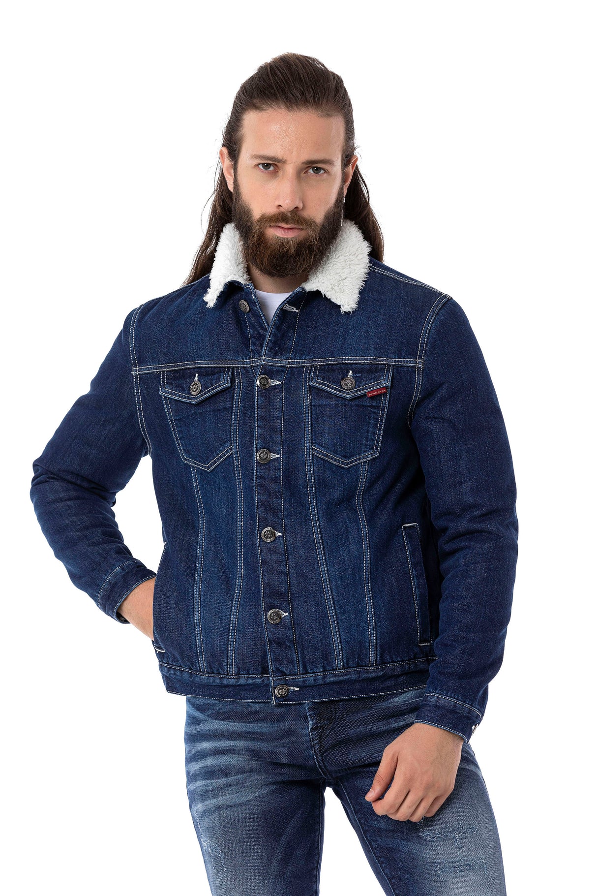 CJ294 kurtka męska z ocieplanym kołnierzem