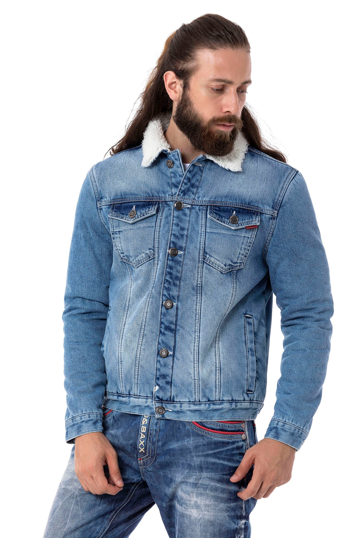 CJ294 kurtka męska z ocieplanym kołnierzem