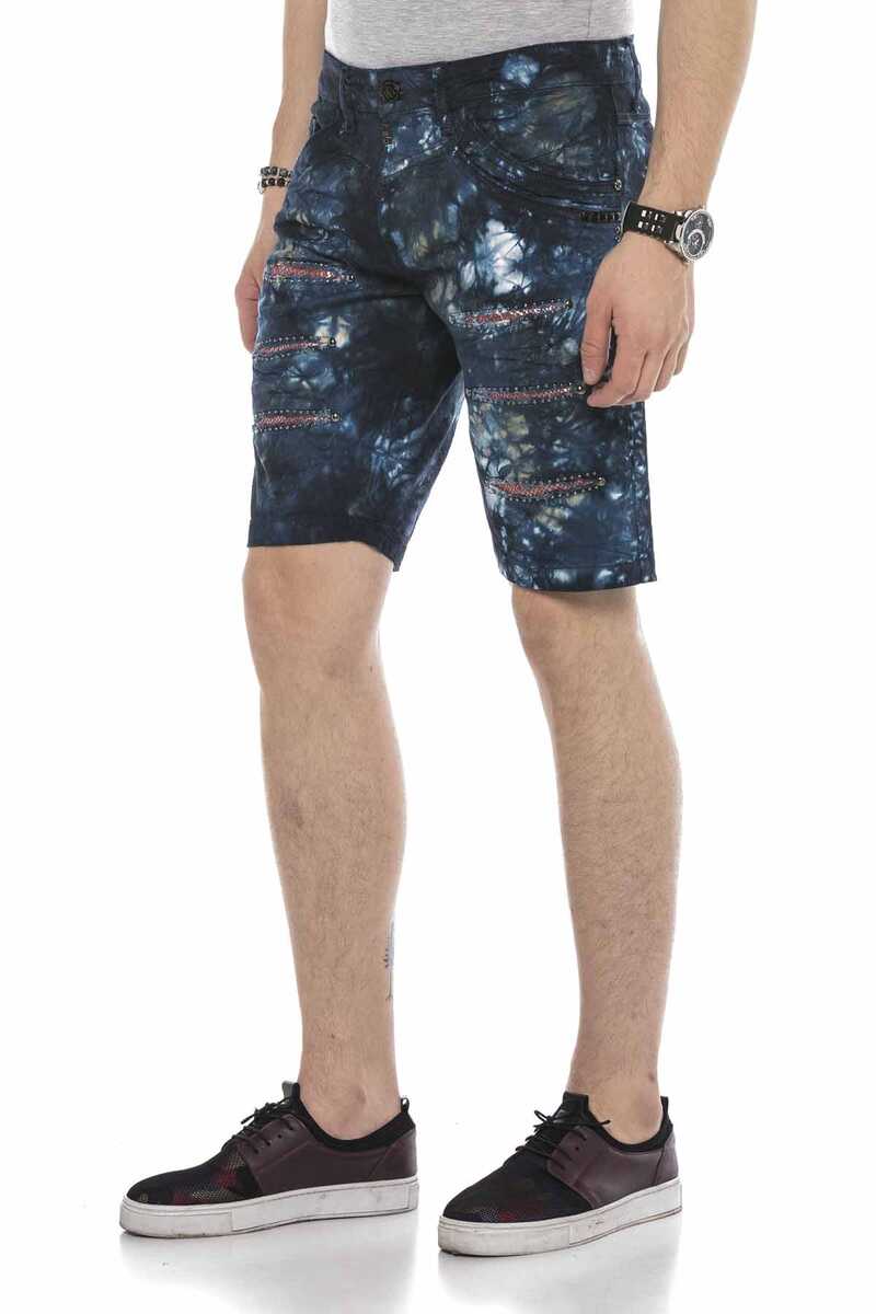 CK205 Short en jean capri pour hommes avec effets détruits et rivets