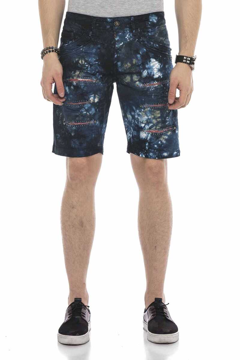 CK205 Short en jean capri pour hommes avec effets détruits et rivets