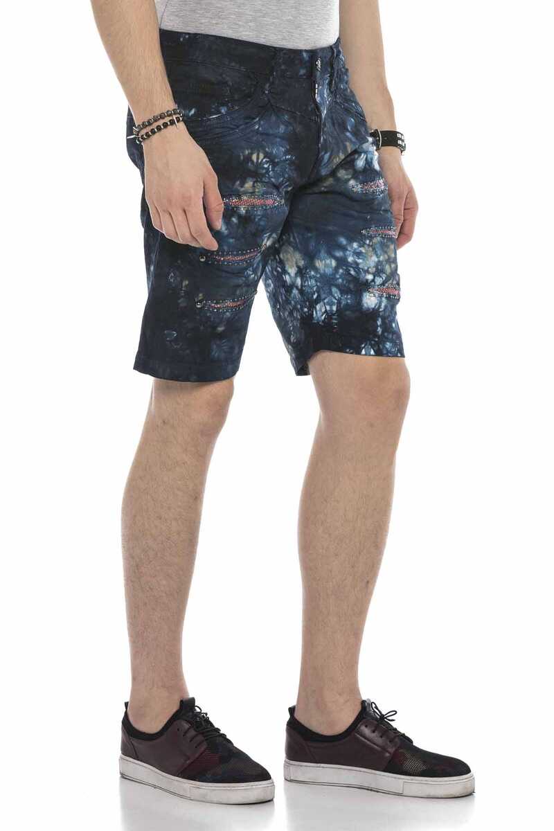 CK205 Short en jean capri pour hommes avec effets détruits et rivets