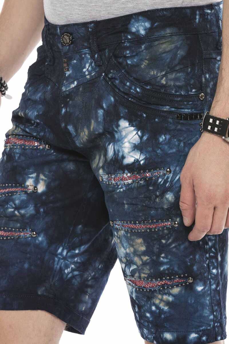CK205 Short en jean capri pour hommes avec effets détruits et rivets