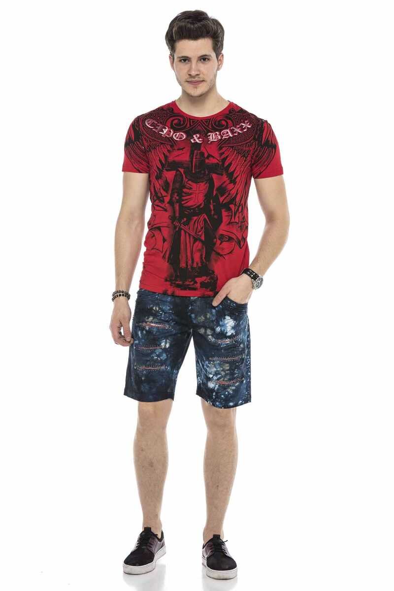 CK205 Short en jean capri pour hommes avec effets détruits et rivets