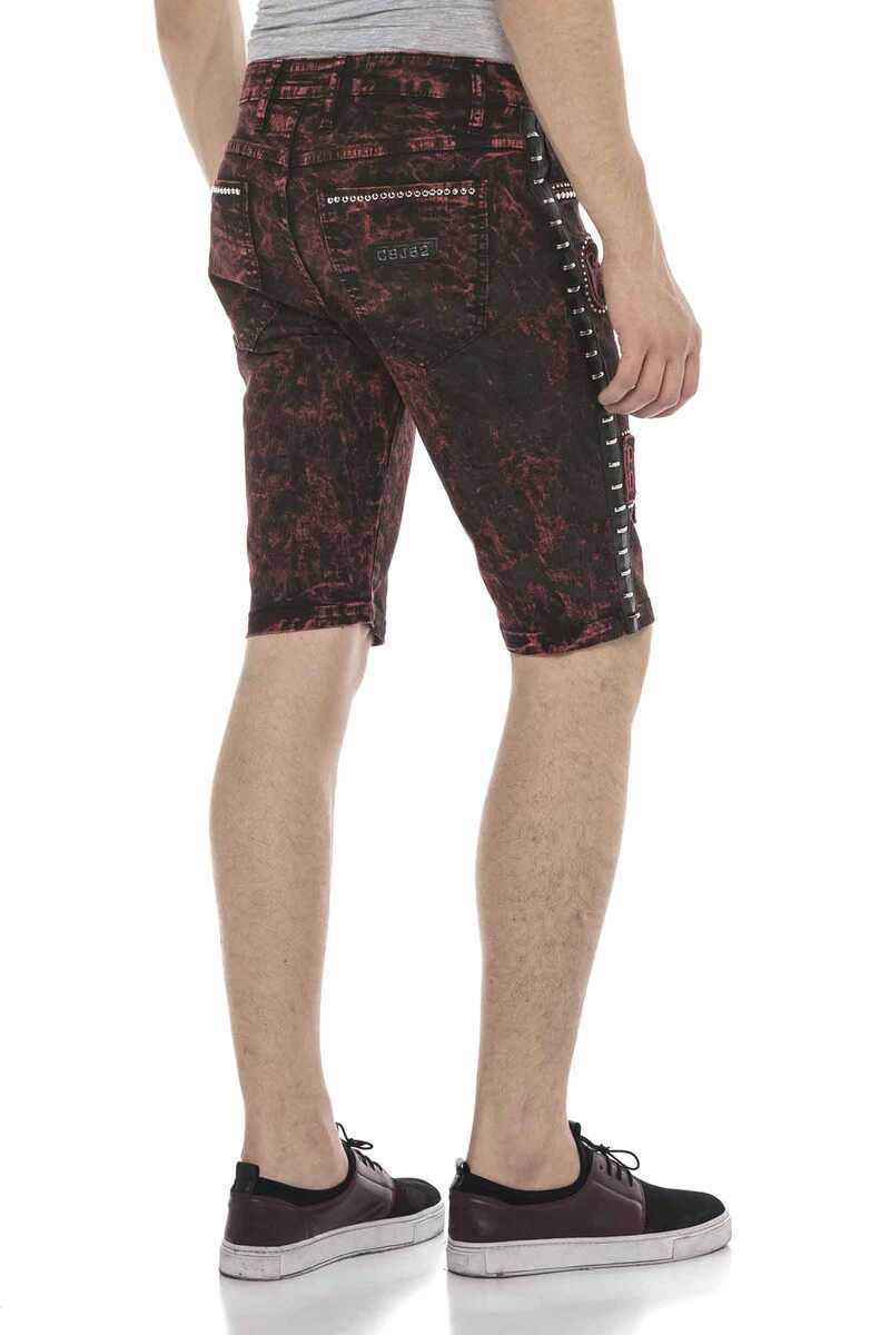 CK207 Short en jean Capri chiné pour hommes en bordeaux avec logo