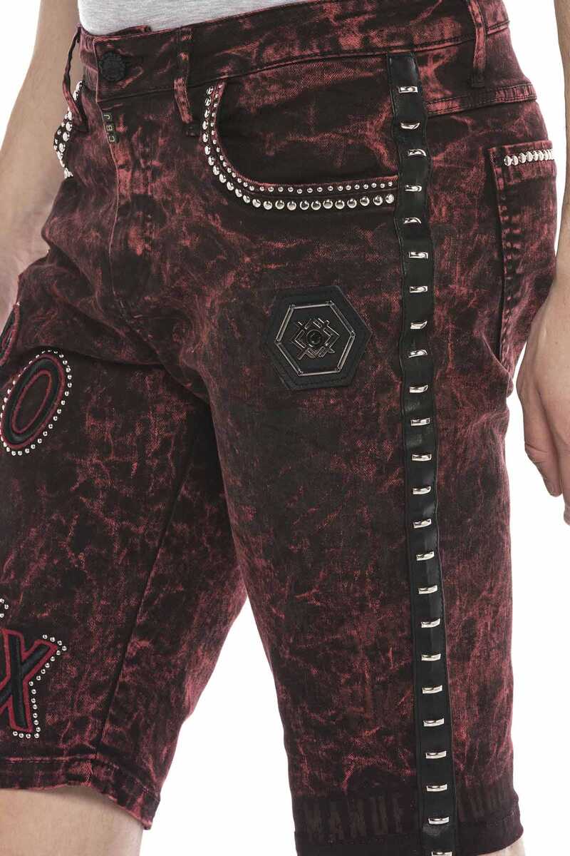 CK207 Pantaloncini Capri Uomo di Jeans Screziati in Bordeaux con Logo