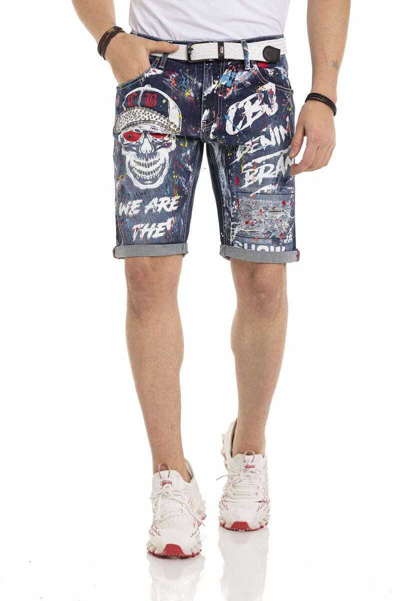 CK255 Herren Capri Shorts mit auffälligem Skull-Motiv