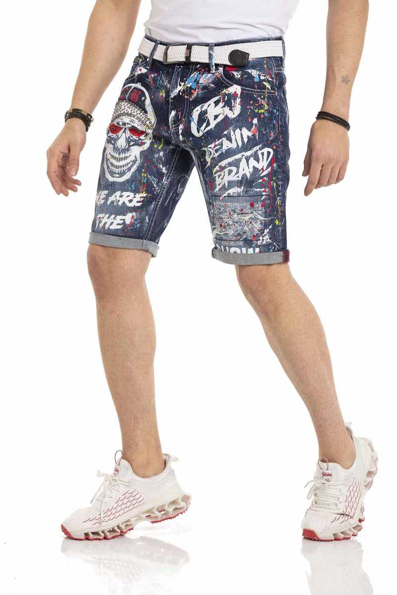 CK255 Herren Capri Shorts mit auffälligem Skull-Motiv