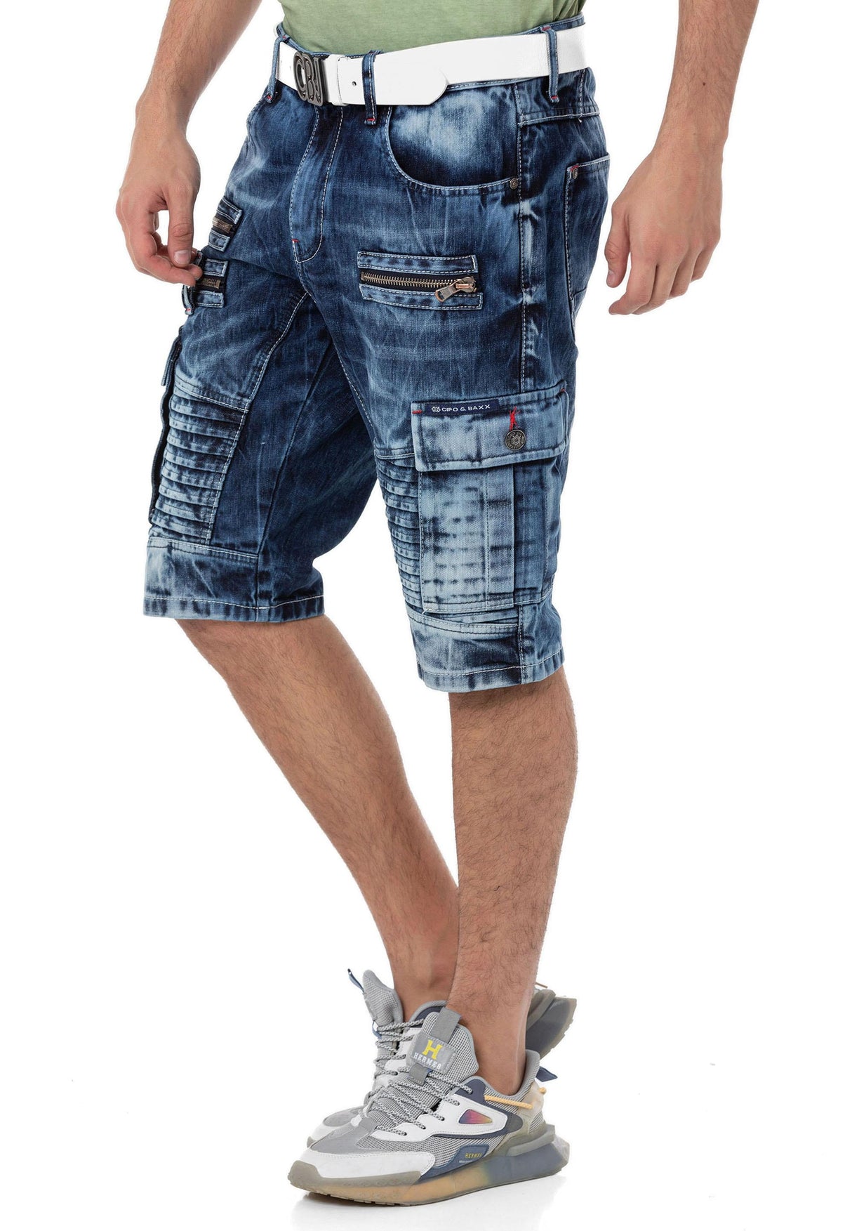 CK295 Hombres pantalones cortos de mezclilla con bolsillos tipo cargo