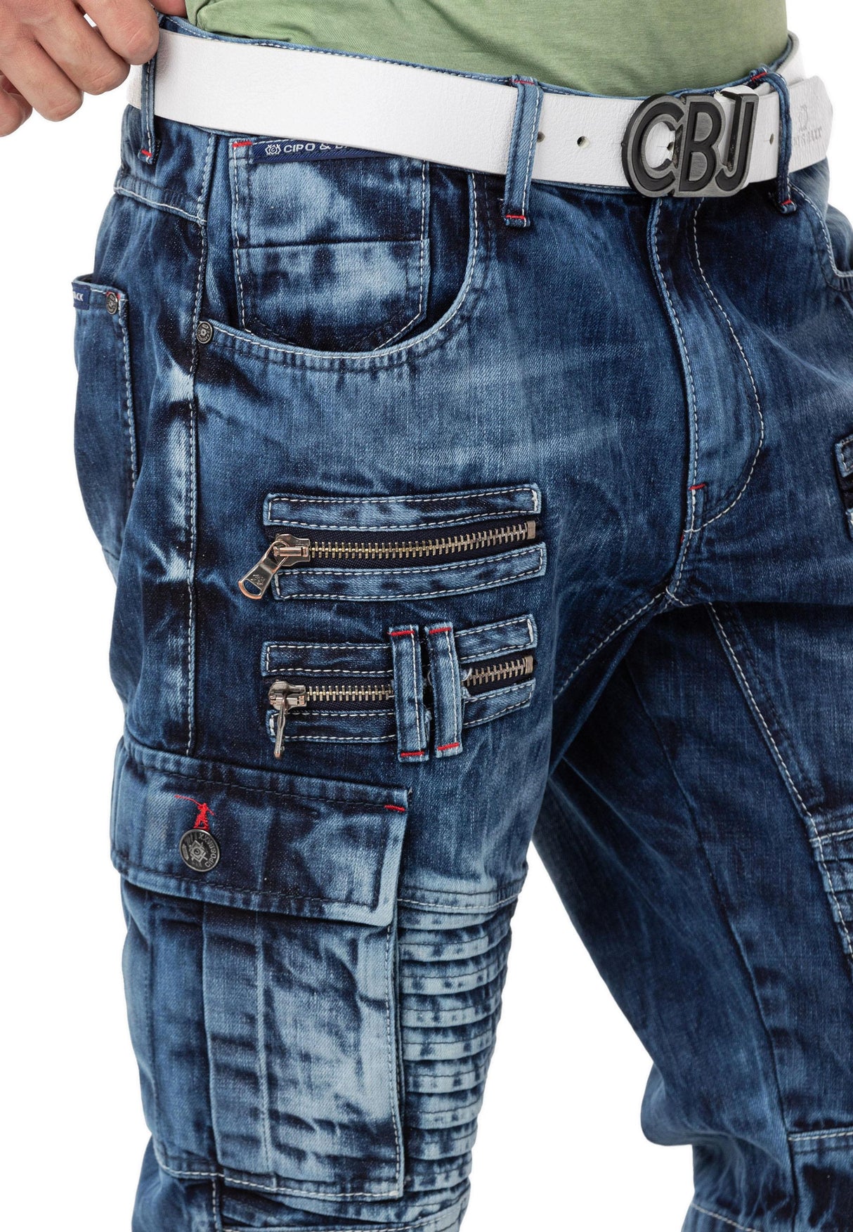 CK295 Hombres pantalones cortos de mezclilla con bolsillos tipo cargo