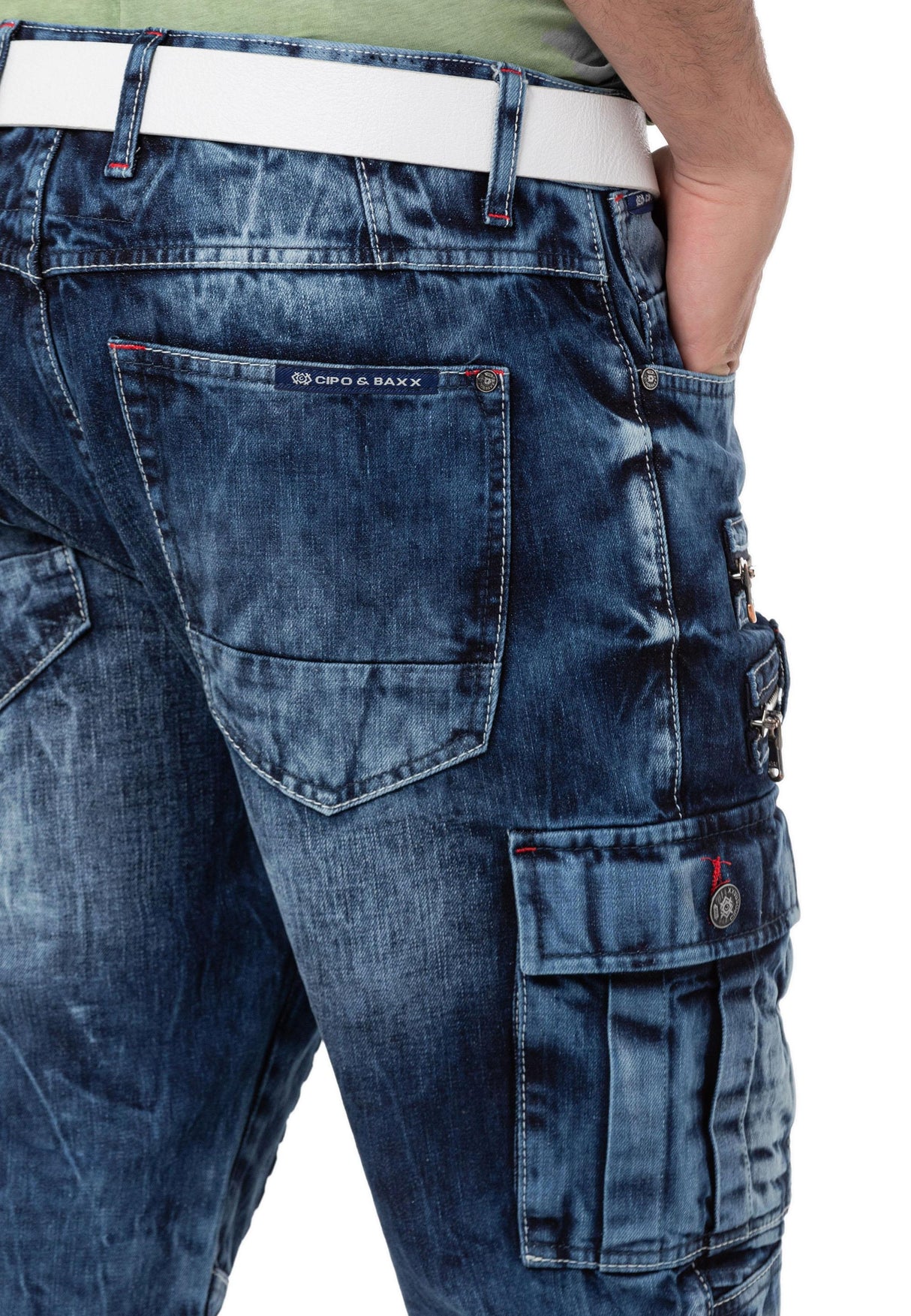 CK295 Hombres pantalones cortos de mezclilla con bolsillos tipo cargo