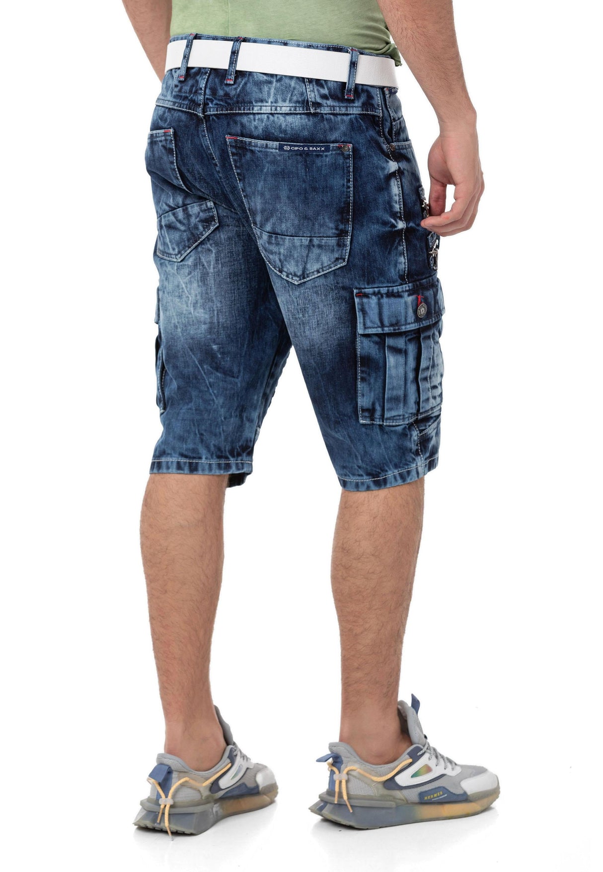 CK295 Hombres pantalones cortos de mezclilla con bolsillos tipo cargo