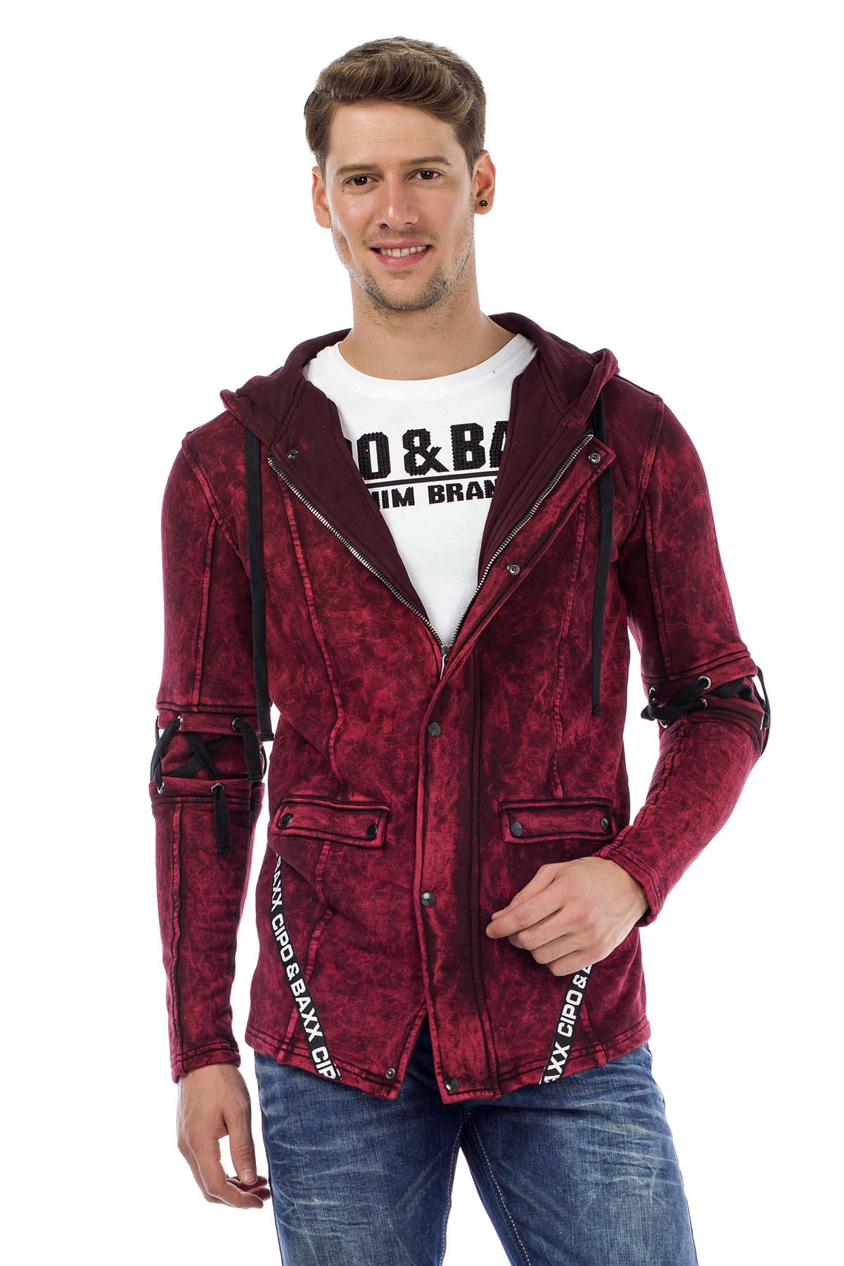 CL257 bluza męska rozpinana z ozdobnymi rękawami