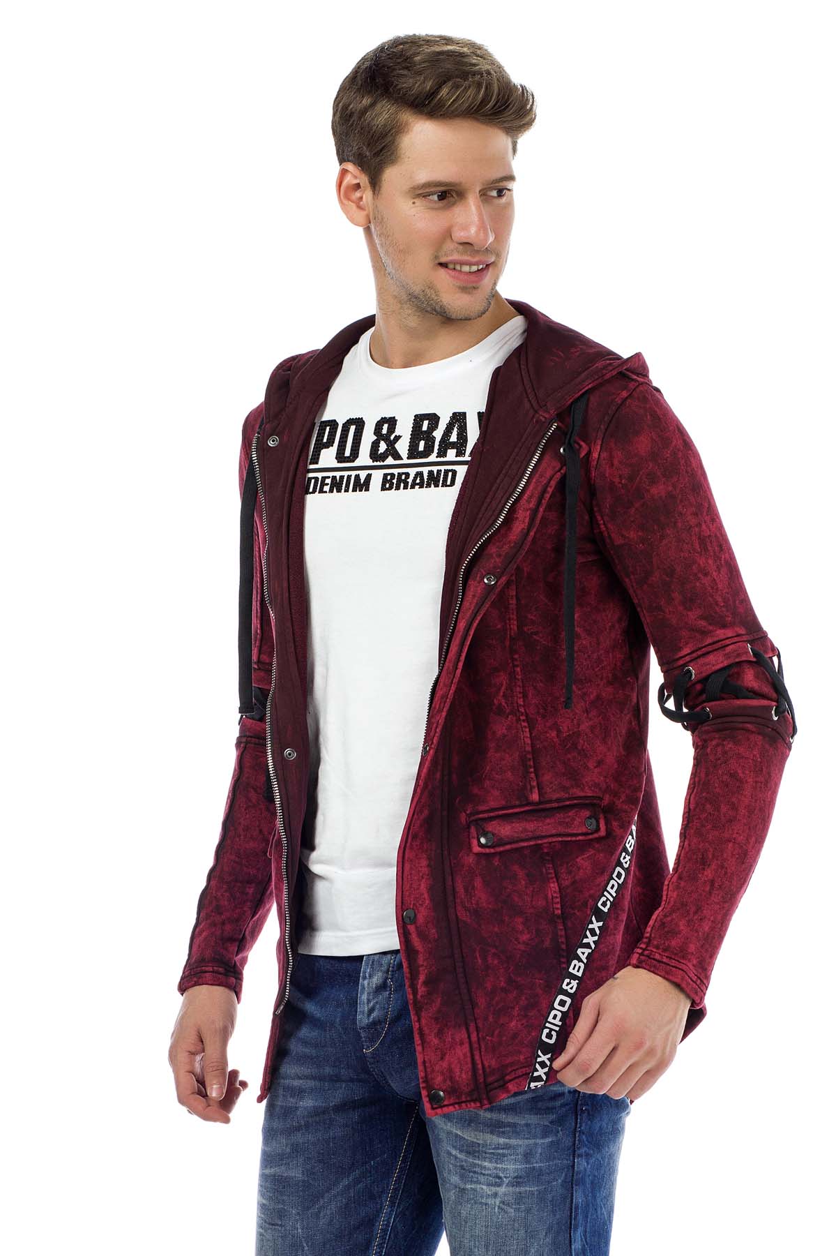 CL257 bluza męska rozpinana z ozdobnymi rękawami