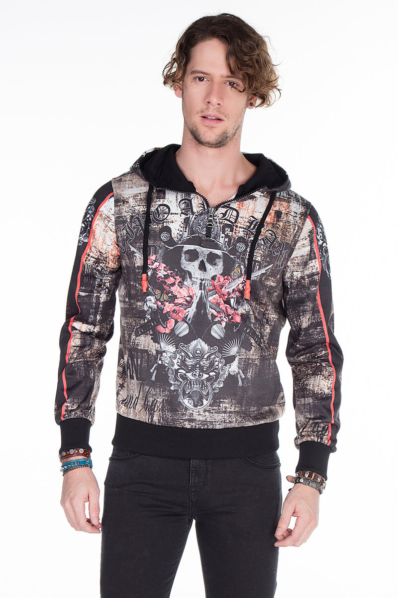 Felpa Con Cappuccio Uomo Cipo & Baxx CL469, Stampa Full Print, Cotone Morbido