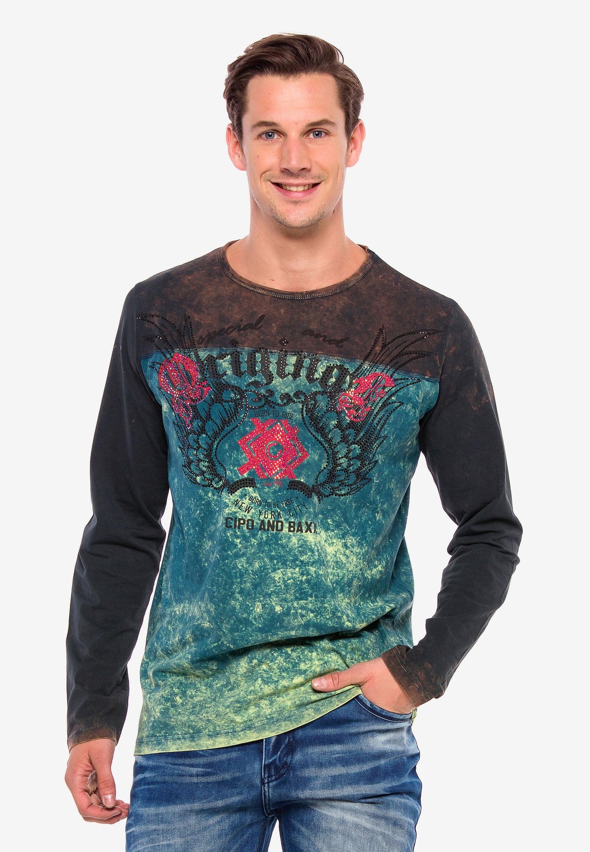 CL351 men's long -sleeved shirt with gemstone print