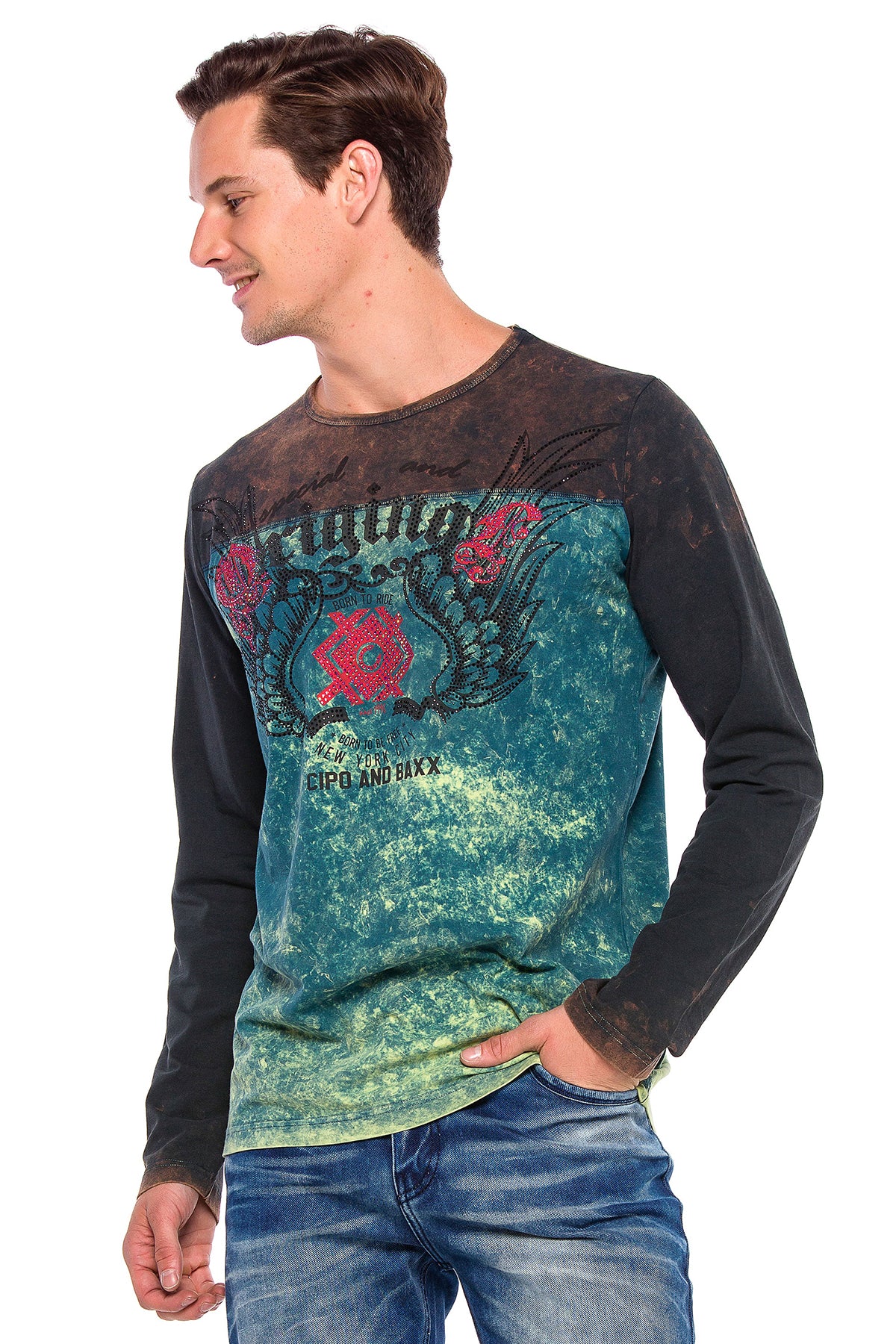 CL351 men's long -sleeved shirt with gemstone print