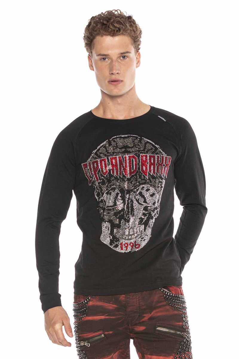 CL395 Herren Langarmshirt mit stylischem Totenkopf-Motiv