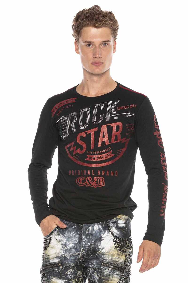 CL398 T-shirt manches longues homme avec strass stylés