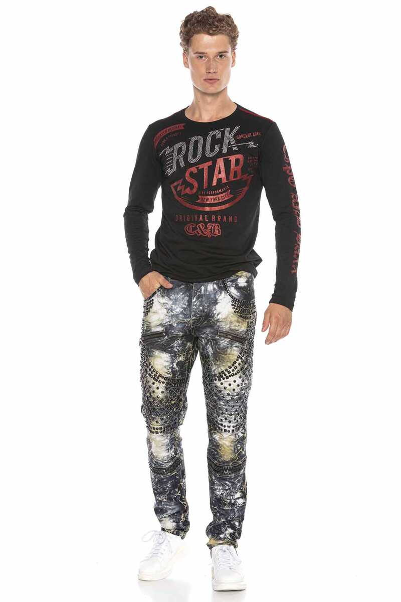 CL398 T-shirt manches longues homme avec strass stylés