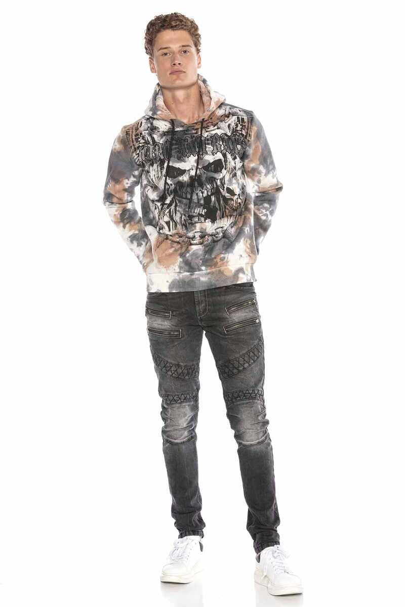 CL405 Sweatshirt à capuche pour homme avec des applications de pierres