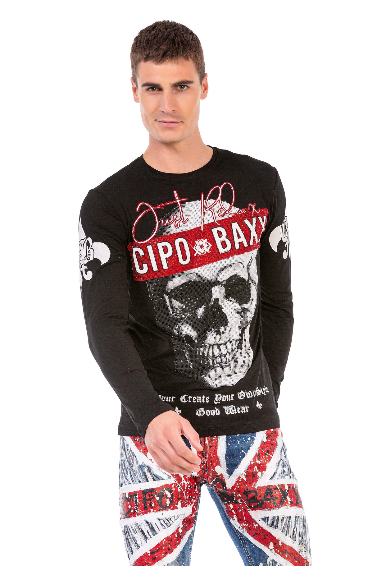 CL454 bluza męska z nadrukiem i kamieniami