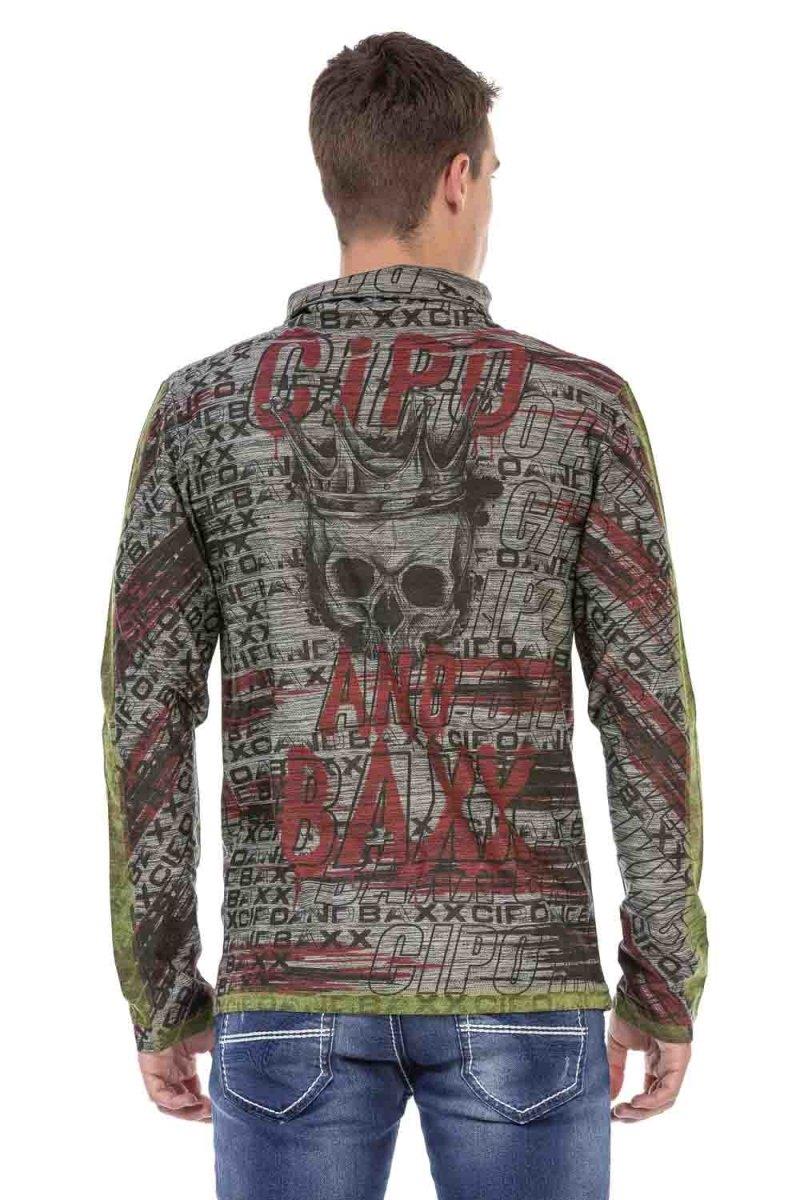 CL468 MANNEN LEG -SLEEVEED SHIRT MET TRENDY SHOUW KRAAK