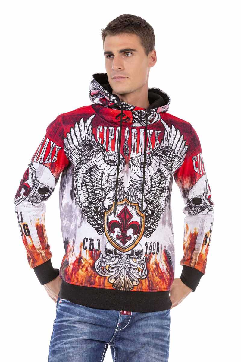 CL469 Herren Kapuzensweatshirt mit coolem Allover-Print