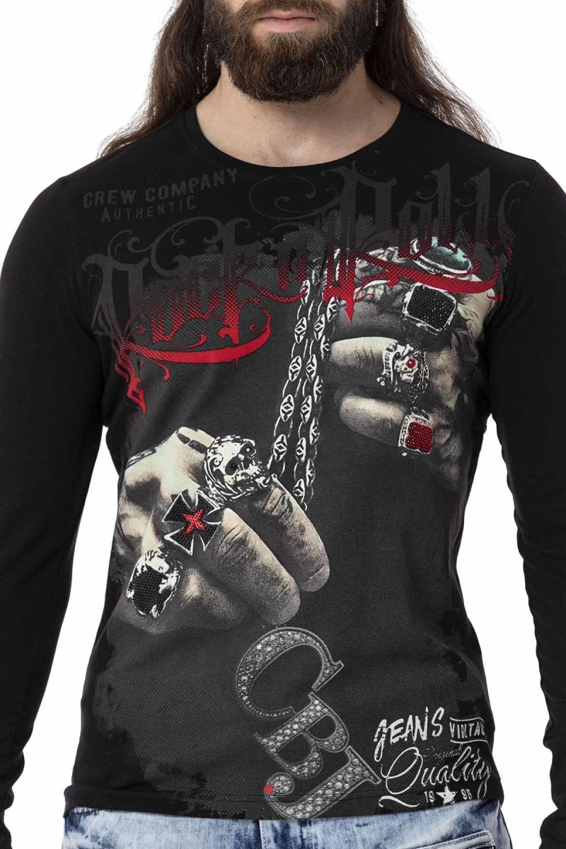 CL511 bluza męska z nadrukiem i kamieniami
