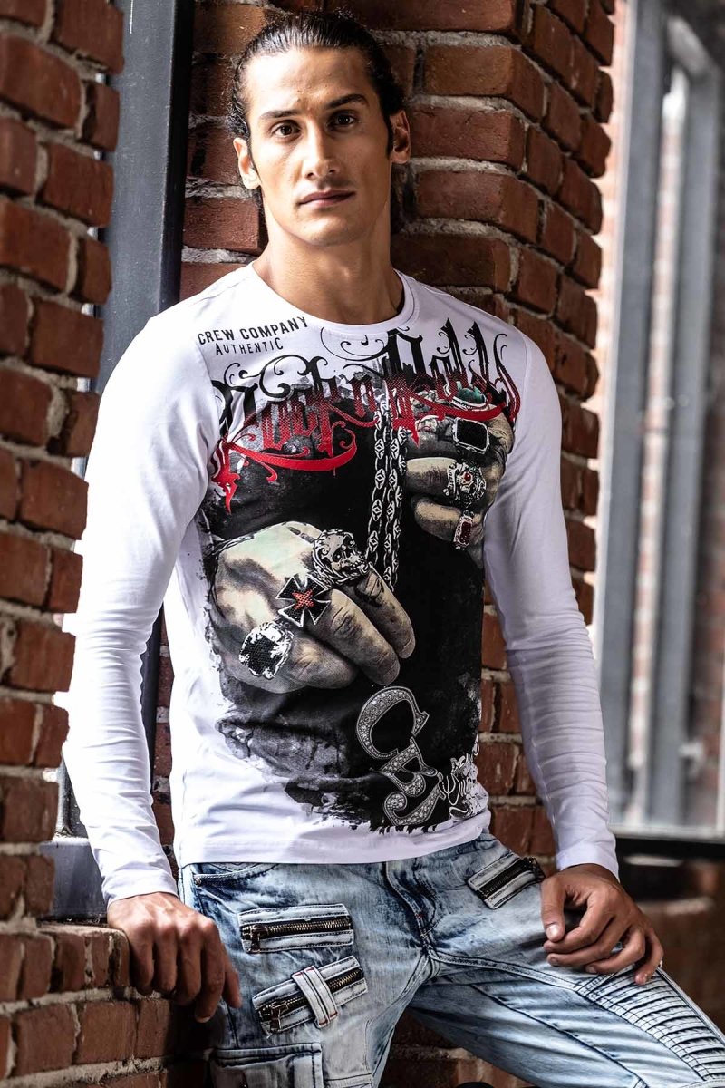 CL511 bluza męska z nadrukiem i kamieniami