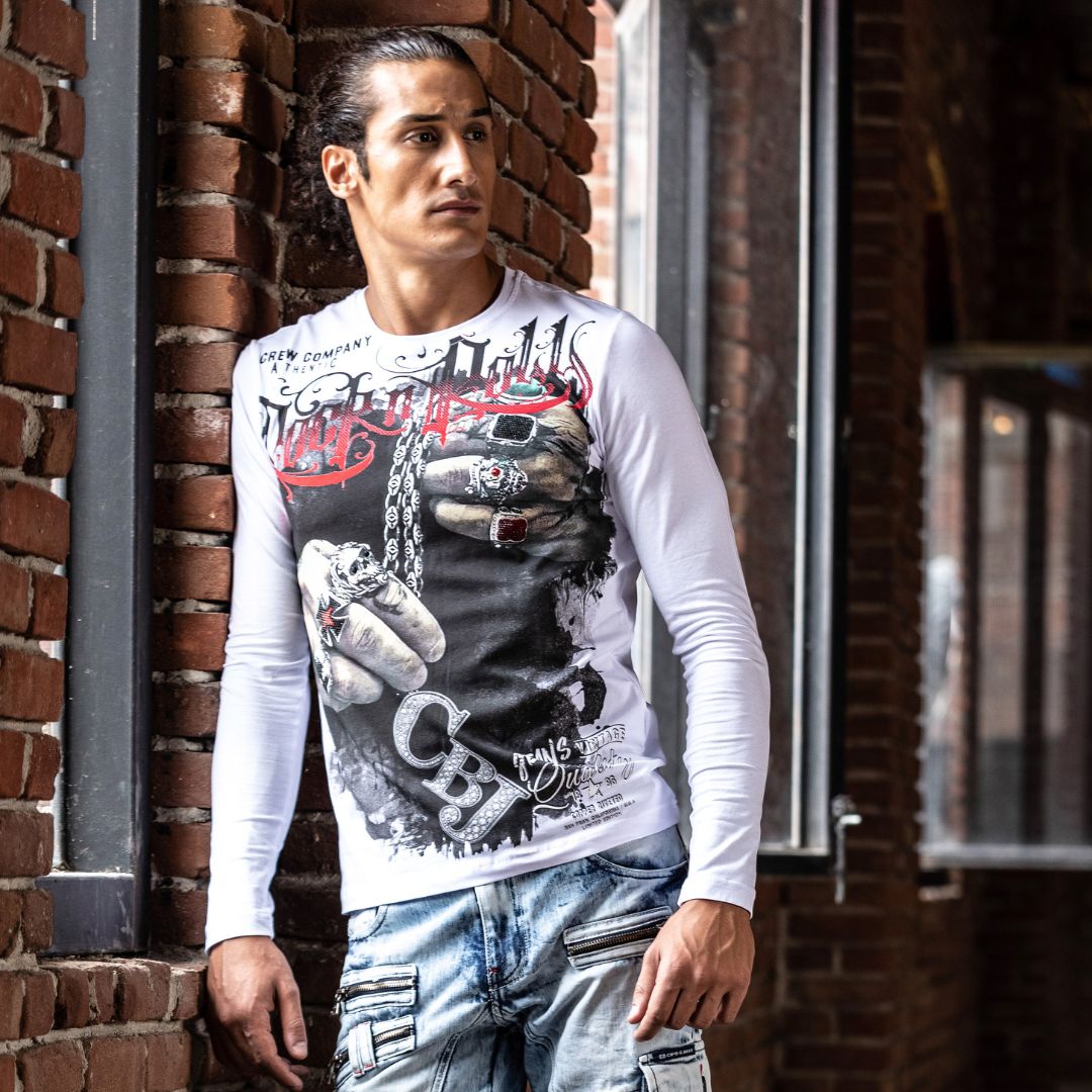 CL511 bluza męska z nadrukiem i kamieniami