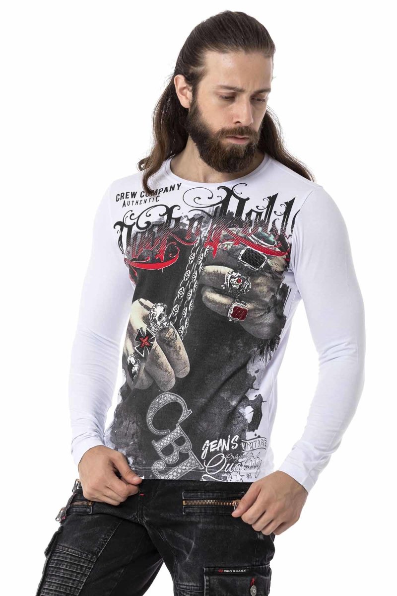 CL511 bluza męska z nadrukiem i kamieniami