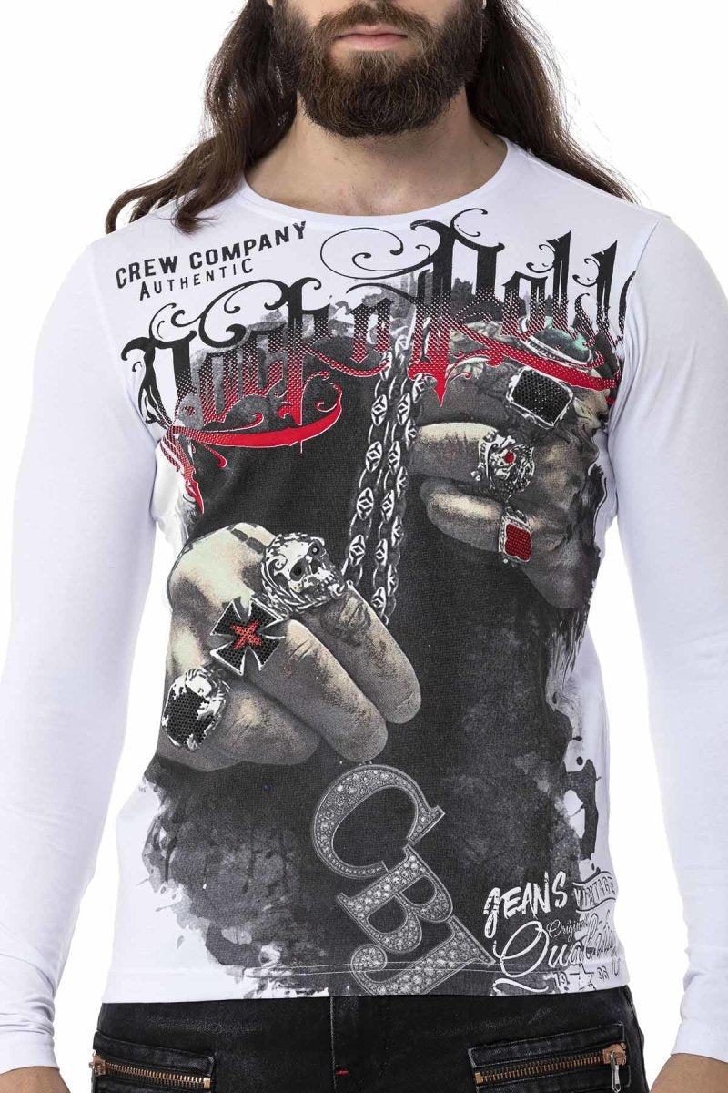 CL511 bluza męska z nadrukiem i kamieniami