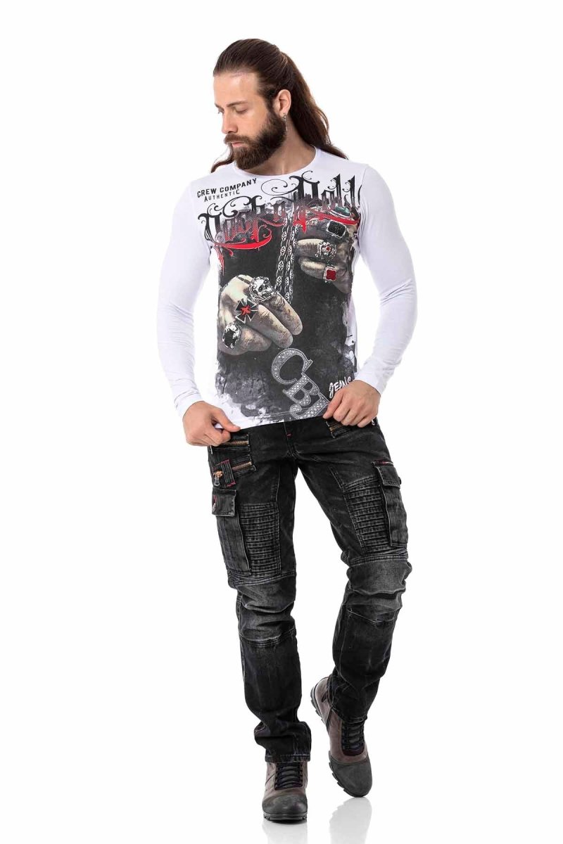 CL511 bluza męska z nadrukiem i kamieniami