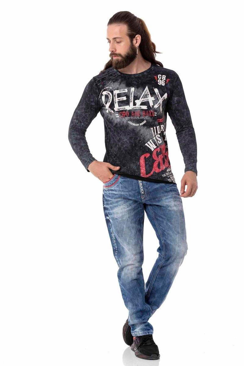 CL518 Herren Langarmshirt mit großflächigem Print