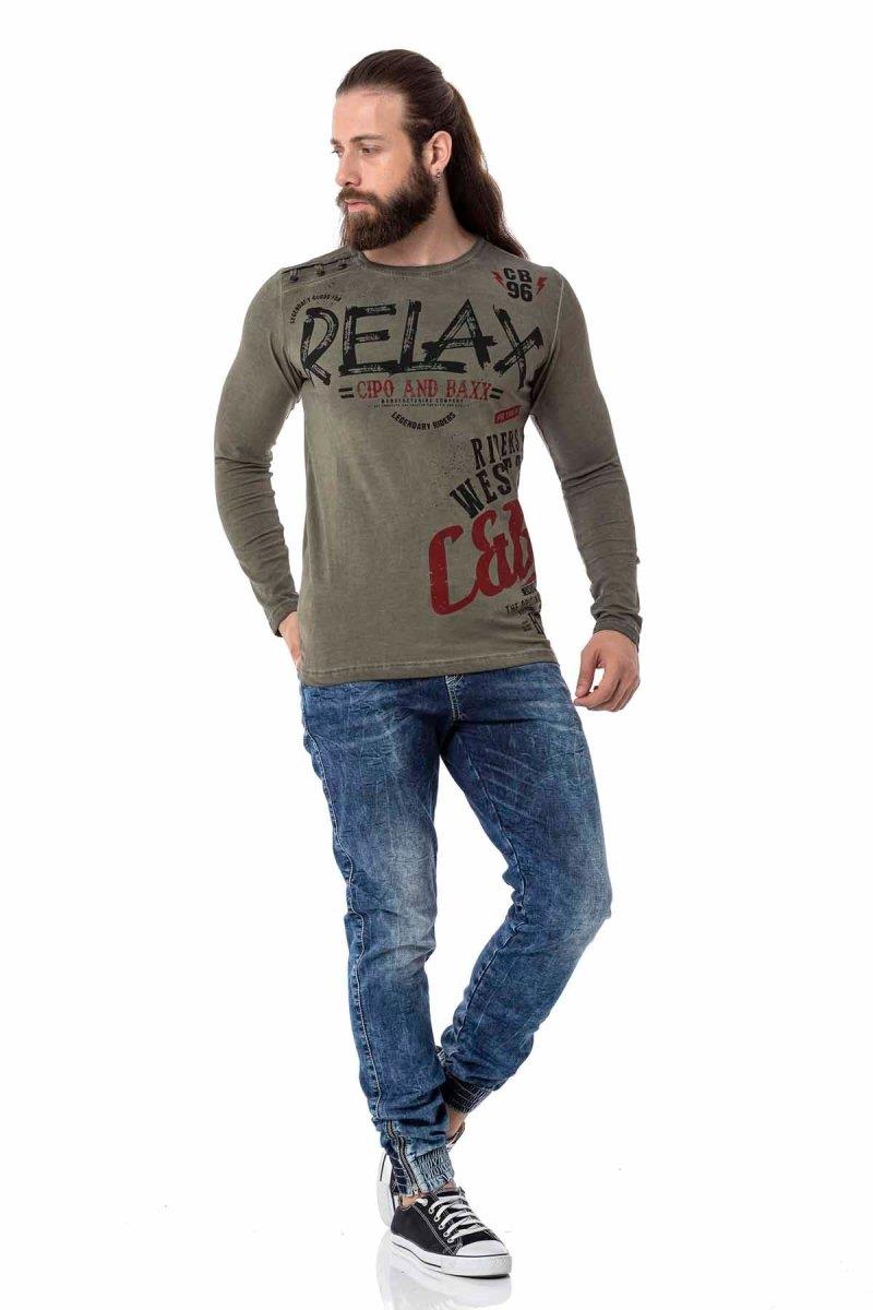 CL518 Herren Langarmshirt mit großflächigem Print