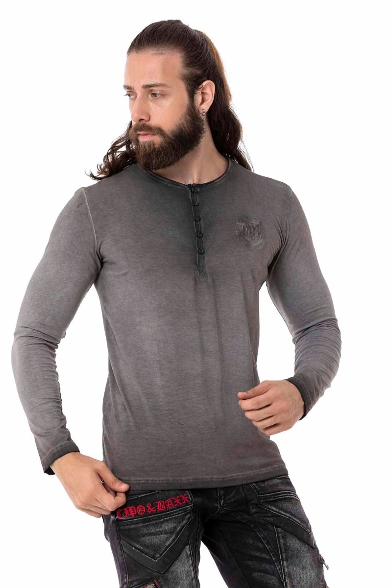 CL523 Herren Langarmshirt mit rendiger Markenstickerei