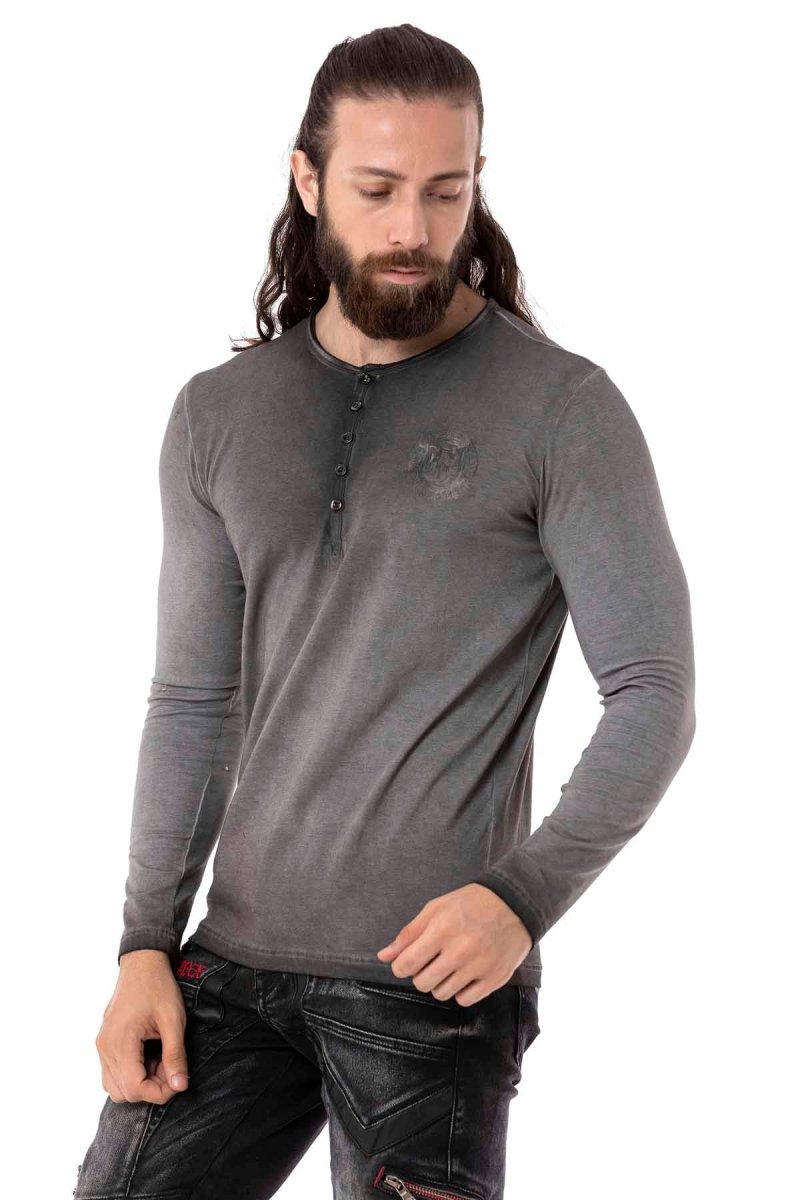 CL523 Herren Langarmshirt mit rendiger Markenstickerei