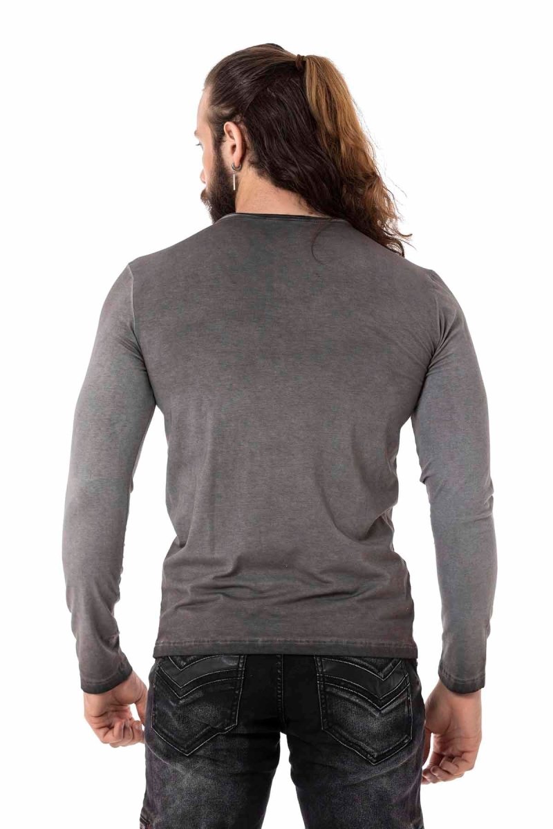 CL523 Herren Langarmshirt mit rendiger Markenstickerei