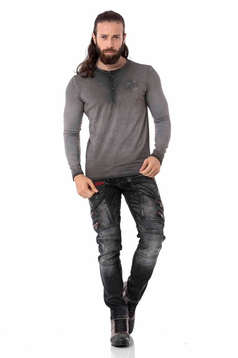 CL523 Herren Langarmshirt mit rendiger Markenstickerei