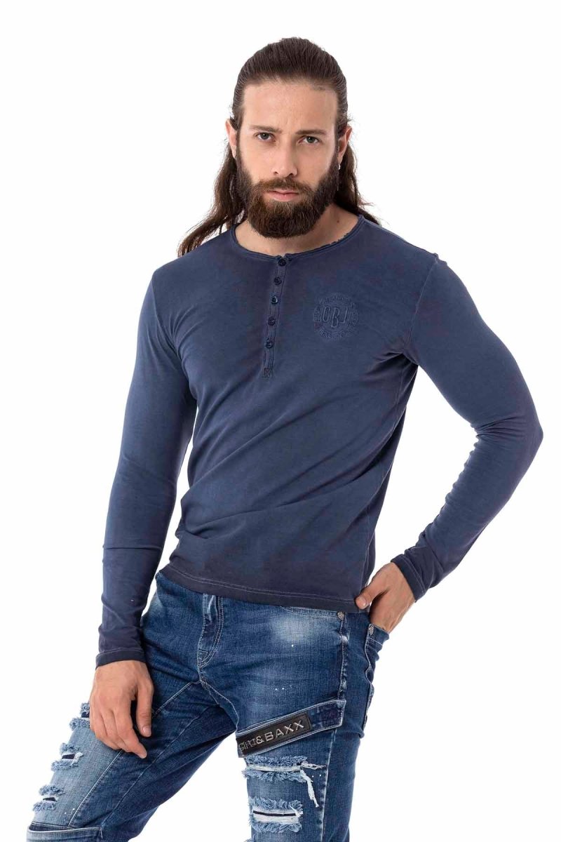 CL523 Herren Langarmshirt mit rendiger Markenstickerei